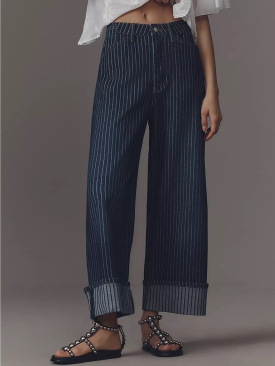Pilcro Denim - Anthropologie Pilcro Kayden Barrel Carpenter Jeans Railroad Stripe Petite